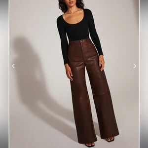 Favorite Daughter Mischa Super High Rise Wide Leg in Chocolate Leather Pants
